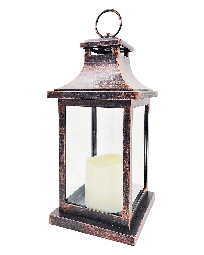 Kate Aspen Hampton Led Vintage Decorative Lantern In Copper