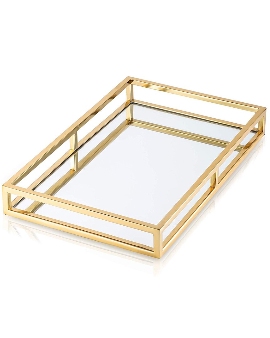 Shop Classic Touch Oblong Mirror Tray In Gold