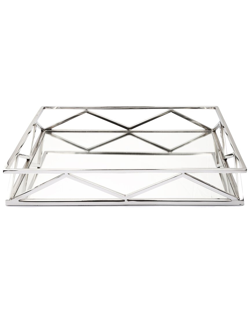 Classic Touch Oblong Mirror Tray In Silver