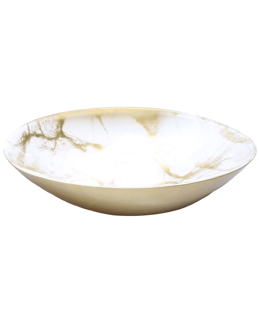 Alice Pazkus 12.5in White And Gold Marbleized Oval Bowl