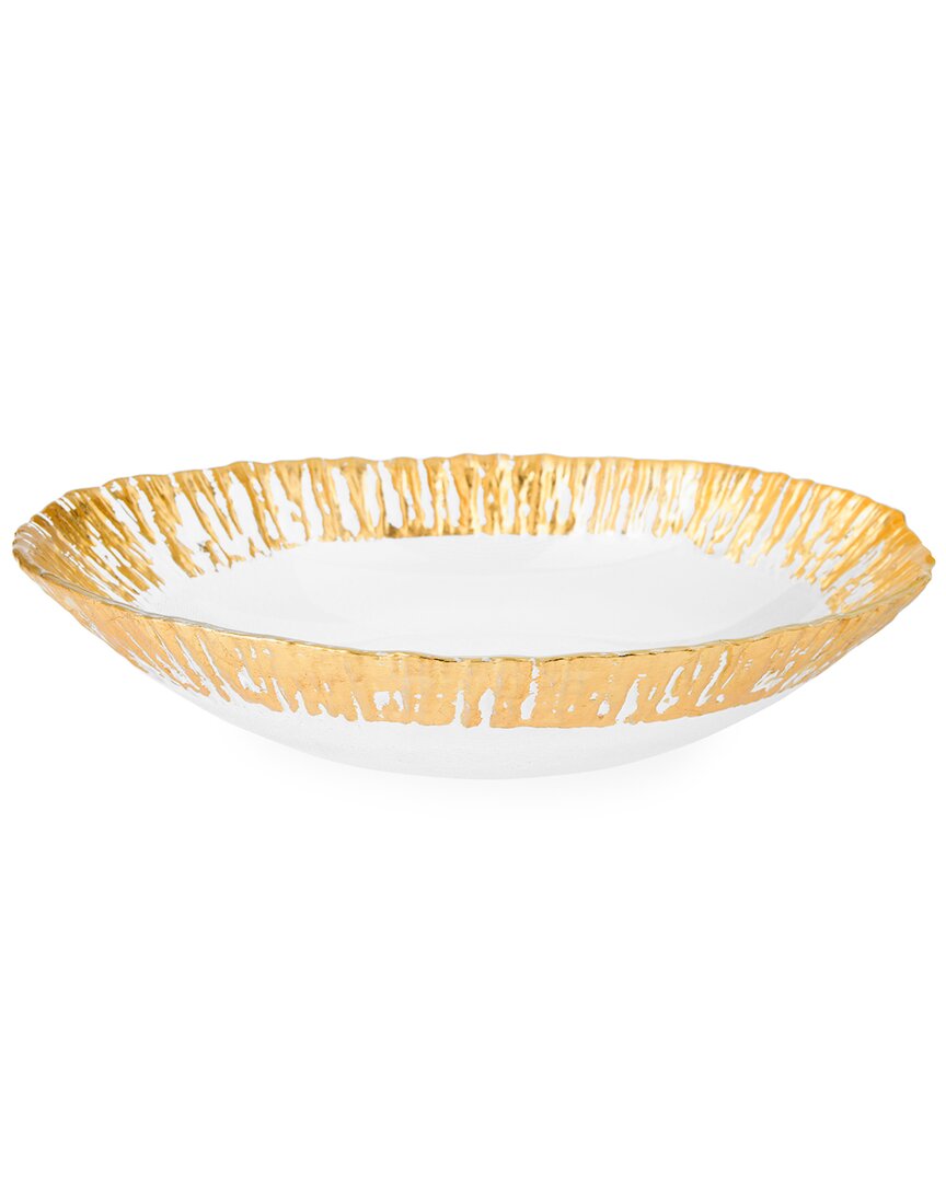 Alice Pazkus Clear Oval Shaped 11in Bowl With Gold Scalloped Design