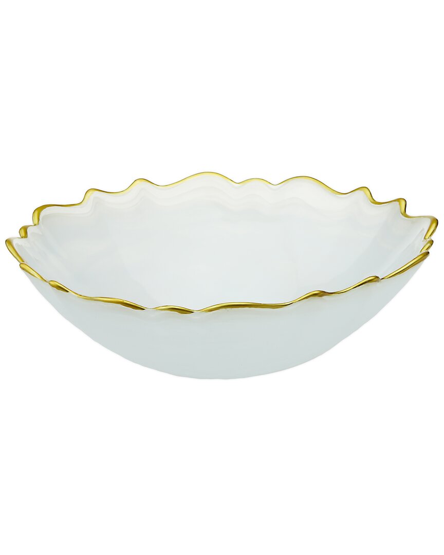 Alice Pazkus Alabaster White 6.25in Dessert Bowl With Gold Trim