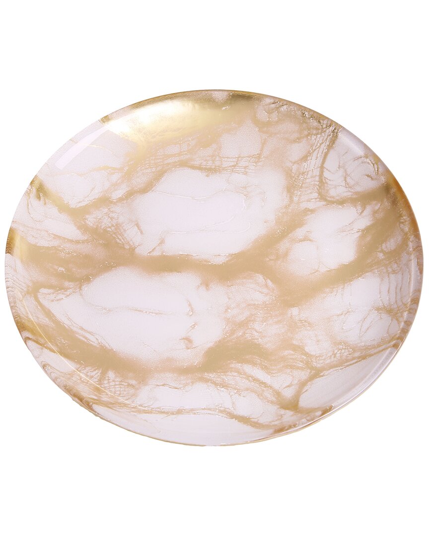 Alice Pazkus Set Of Four Gold And White Marbleized 11in Dinner Plates