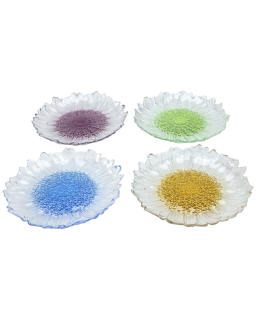 Alice Pazkus Set Of Four Flower Shaped Dessert 8.25inplates-colored In The Center In Multi