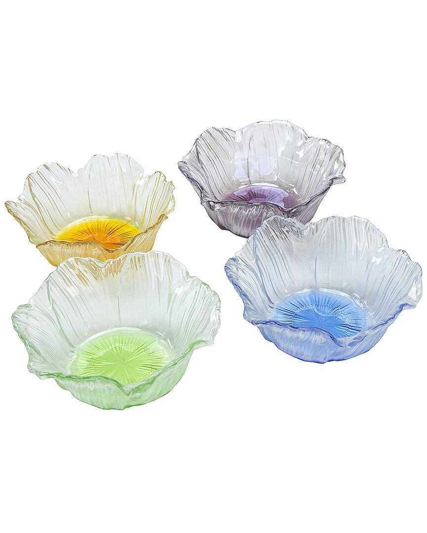 Alice Pazkus Set Of Four 6in Flower Shaped Dessert Bowls -colored Center In Multi
