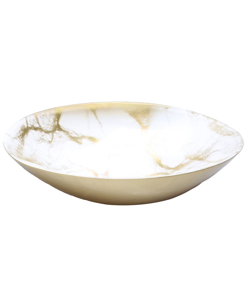 Alice Pazkus Set Of Four 8.5in White And Gold Marbleized Oval Bowls In White