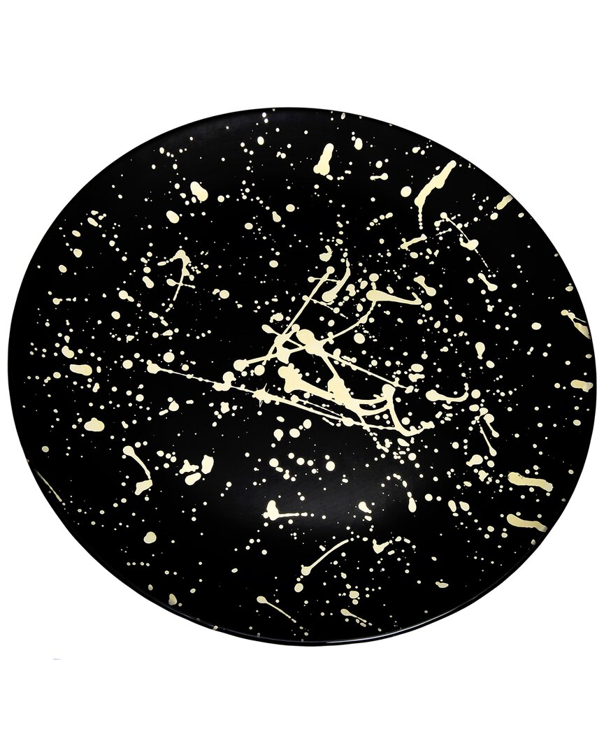 Alice Pazkus Set Of Four Black Dinner Plates With Splashy Gold Design In Black