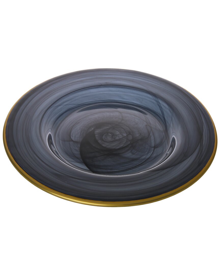 Alice Pazkus Set Of Four Black Alabaster 11in Dinner Plates With Gold Trim