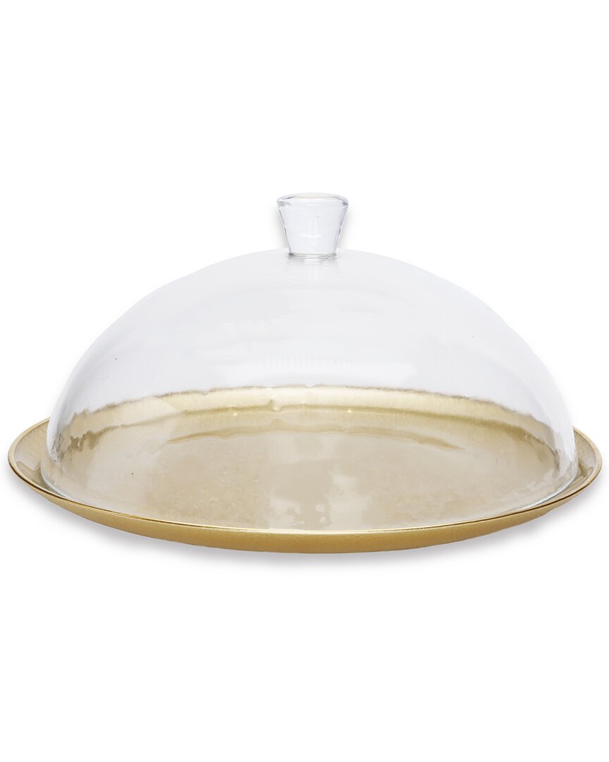 Alice Pazkus 12in Gold Cake Plate With Glass Dome