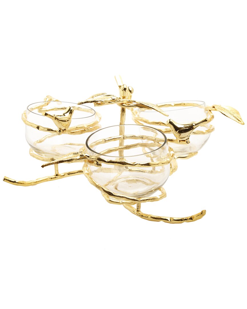 Alice Pazkus 10.5ind Gold 3 Bowl Relish Dish