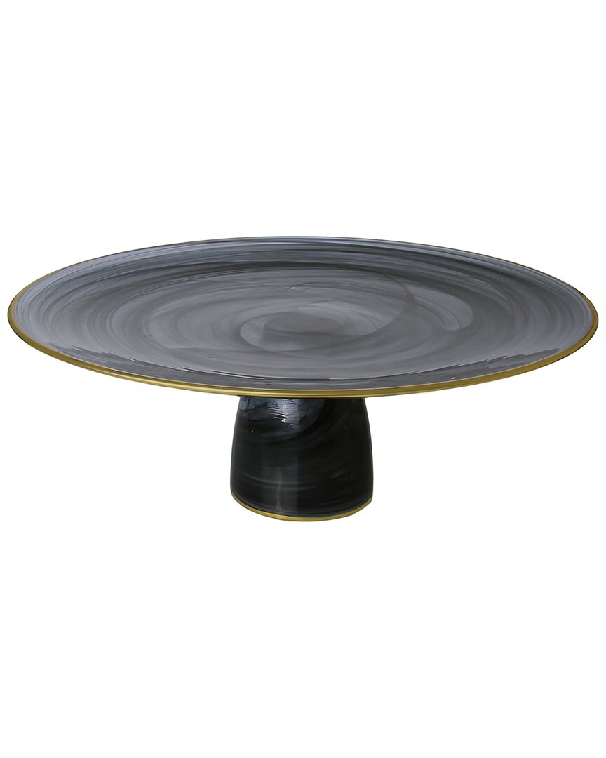 Alice Pazkus Black Alabaster 13in Cake Plate With Stem And Gold Trim