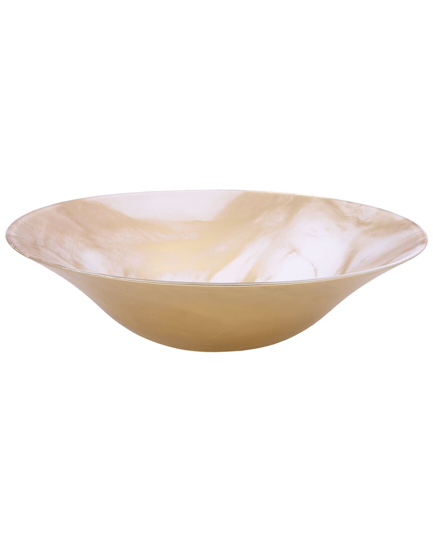 Alice Pazkus 11.75in White And Gold Marbleized Salad Bowl