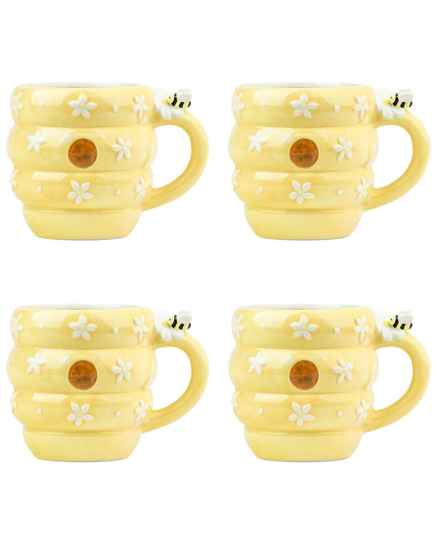 10 Strawberry Street Set Of 4 Bees & Daisies Mugs