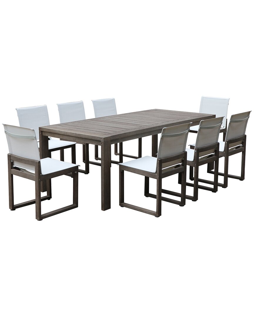 Pangea Home Vick 9 Piece Outdoor Dinng Set, Brown Frame White Textilene In Grey