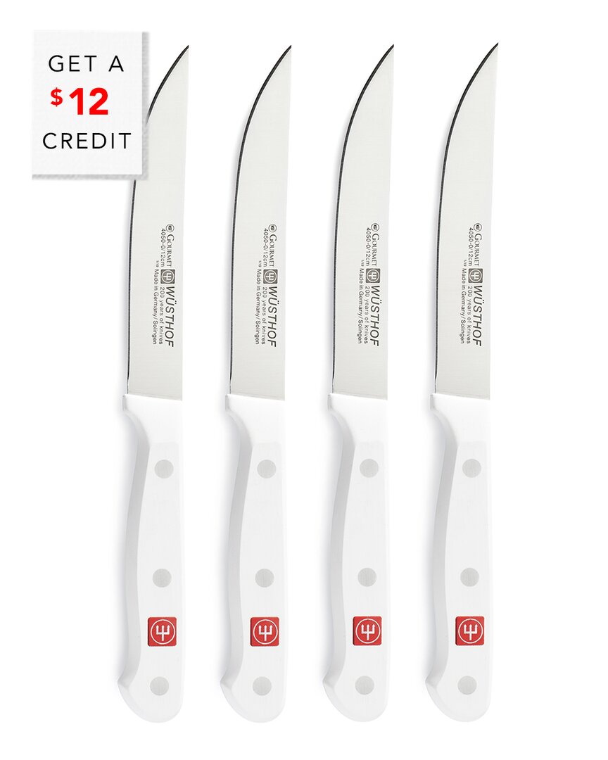 Wusthof 4pc Gourmet White Steak Knife Set With $12 Credit In White