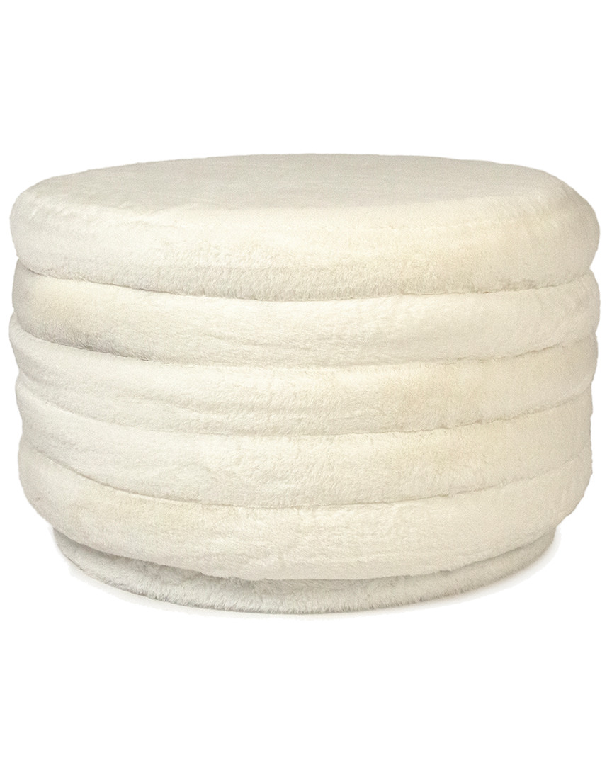 Zentique White Faux Fur Ottoman In White