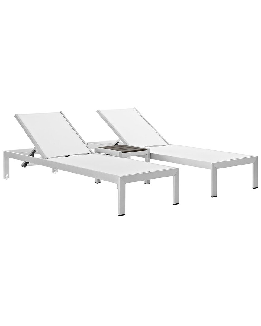 Modway Shore 3pc Outdoor Patio Aluminum Chaise Lounge Set