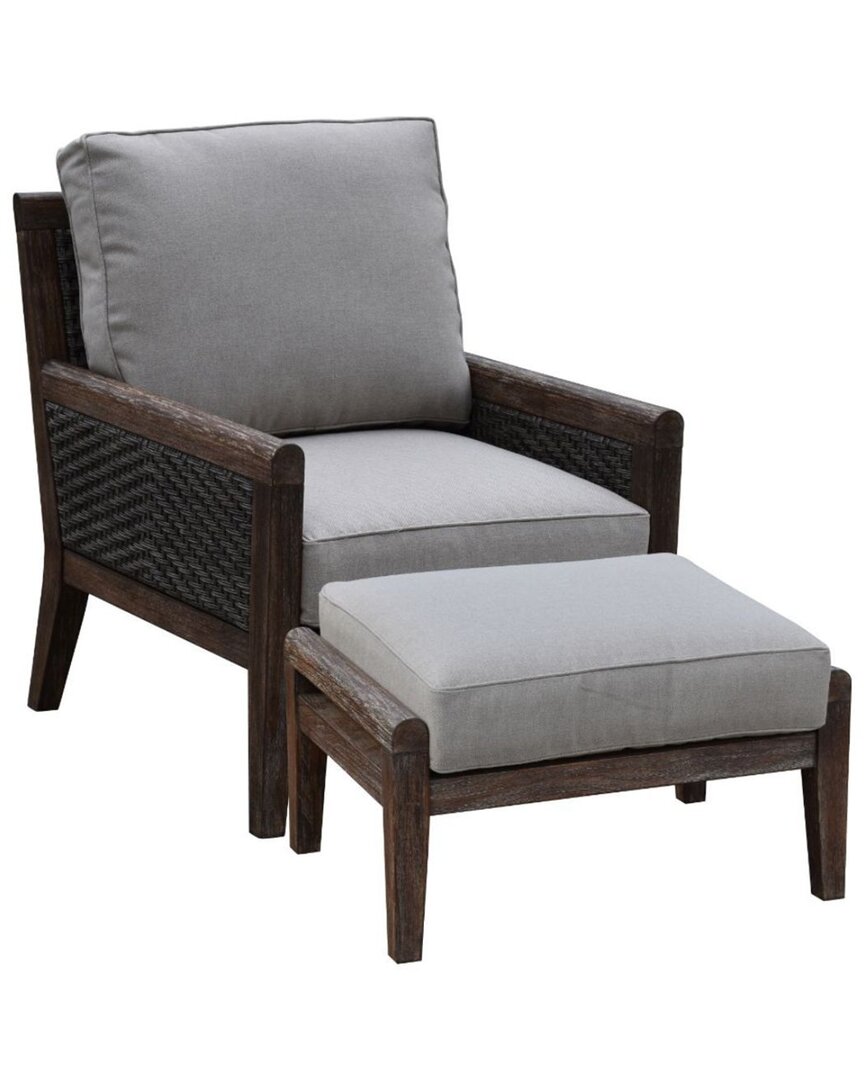 Courtyard Casual Bermuda Teak 2pc Chair And Ottoman Set In Taupe