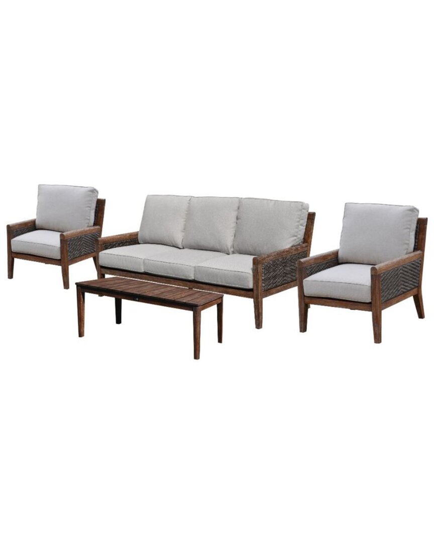 Courtyard Casual Bermuda Teak Sofa 4pc Seating Set In Taupe