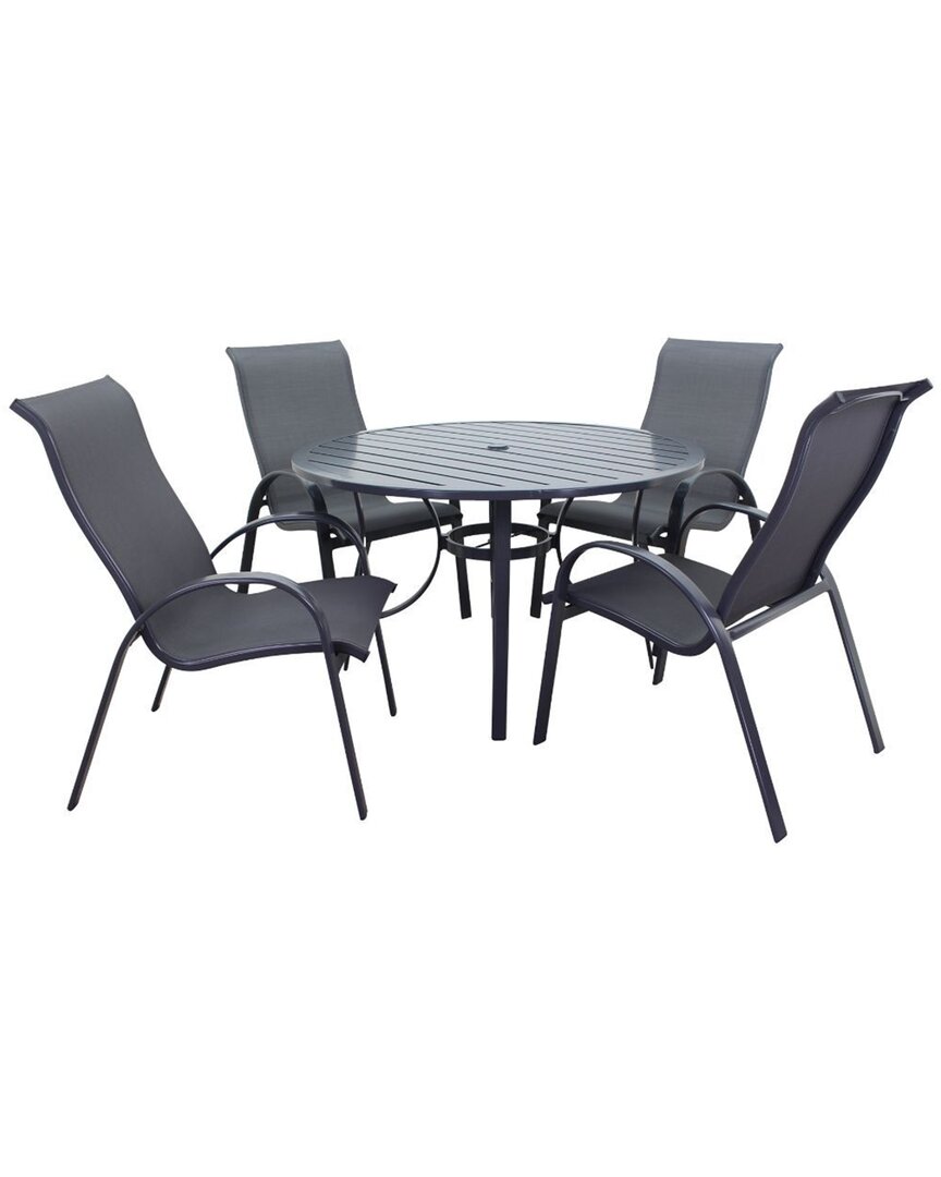 Courtyard Casual Santa Fe Sling Chair Silver Round 5pc Dining Set