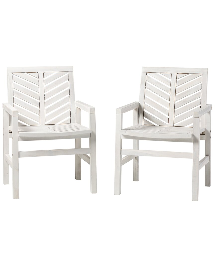 Hewson Set Of 2 Wood Chevron Patio Chairs In White