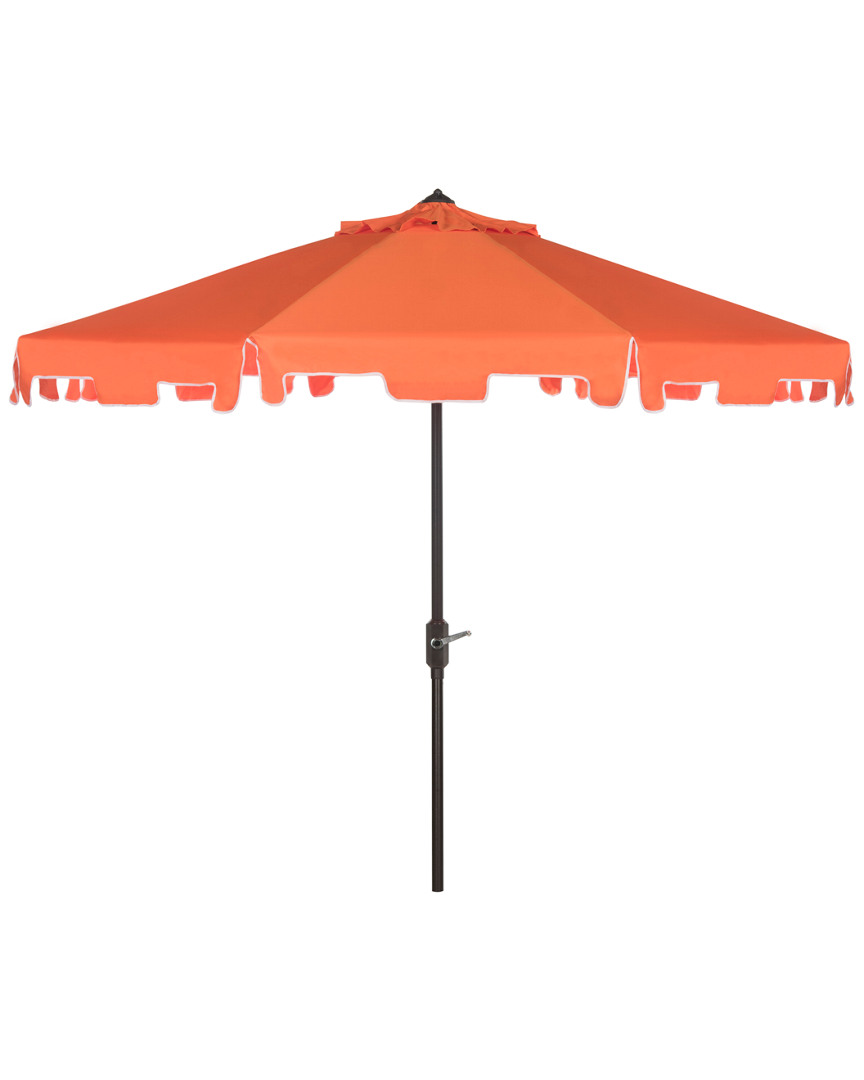 Safavieh Up Resistant Zimmerman 9 Ft Crank Market Push Button Tilt Umbrella In Orange/white