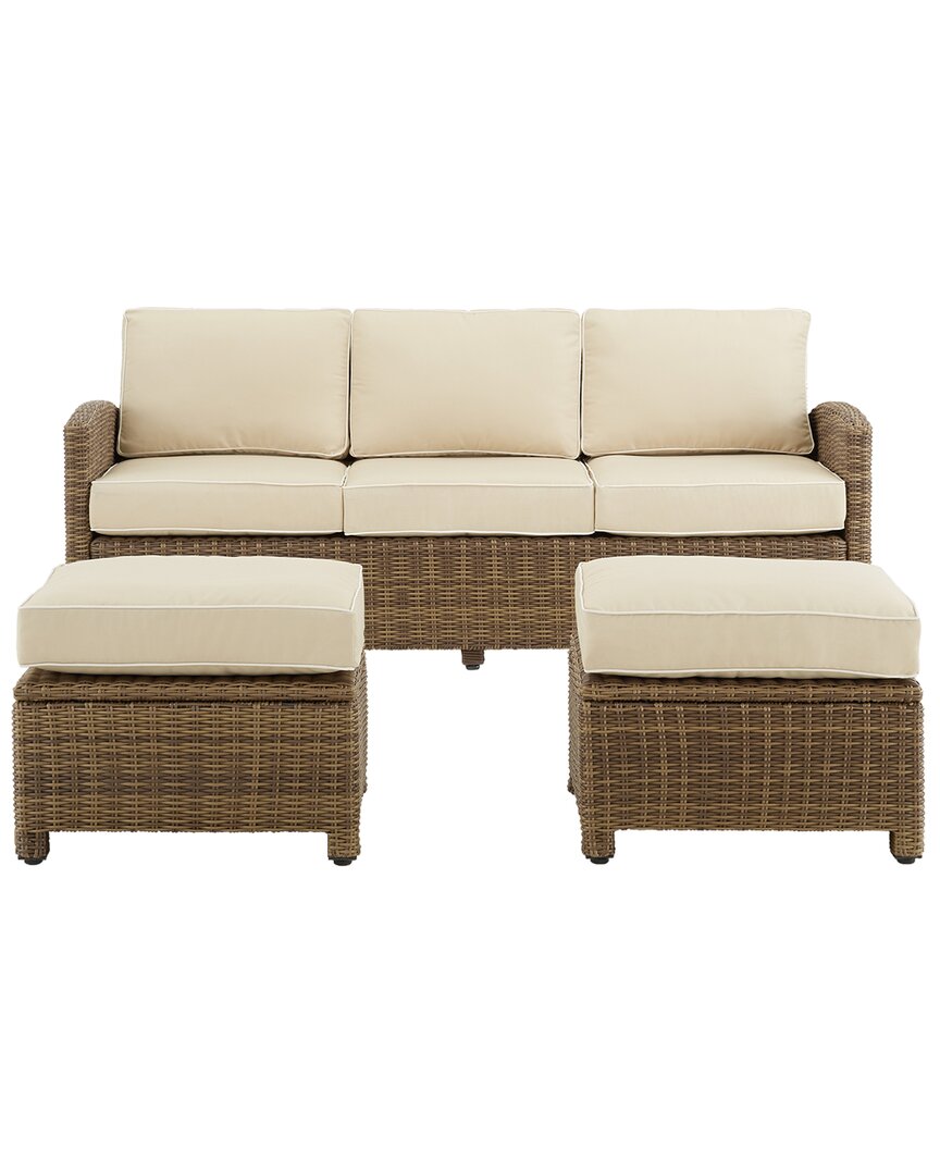 Crosley Bradenton 3pc Outdoor Wicker Sofa Set In Sand