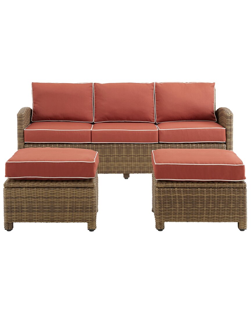 Crosley Bradenton 3pc Outdoor Wicker Sofa Set In Red