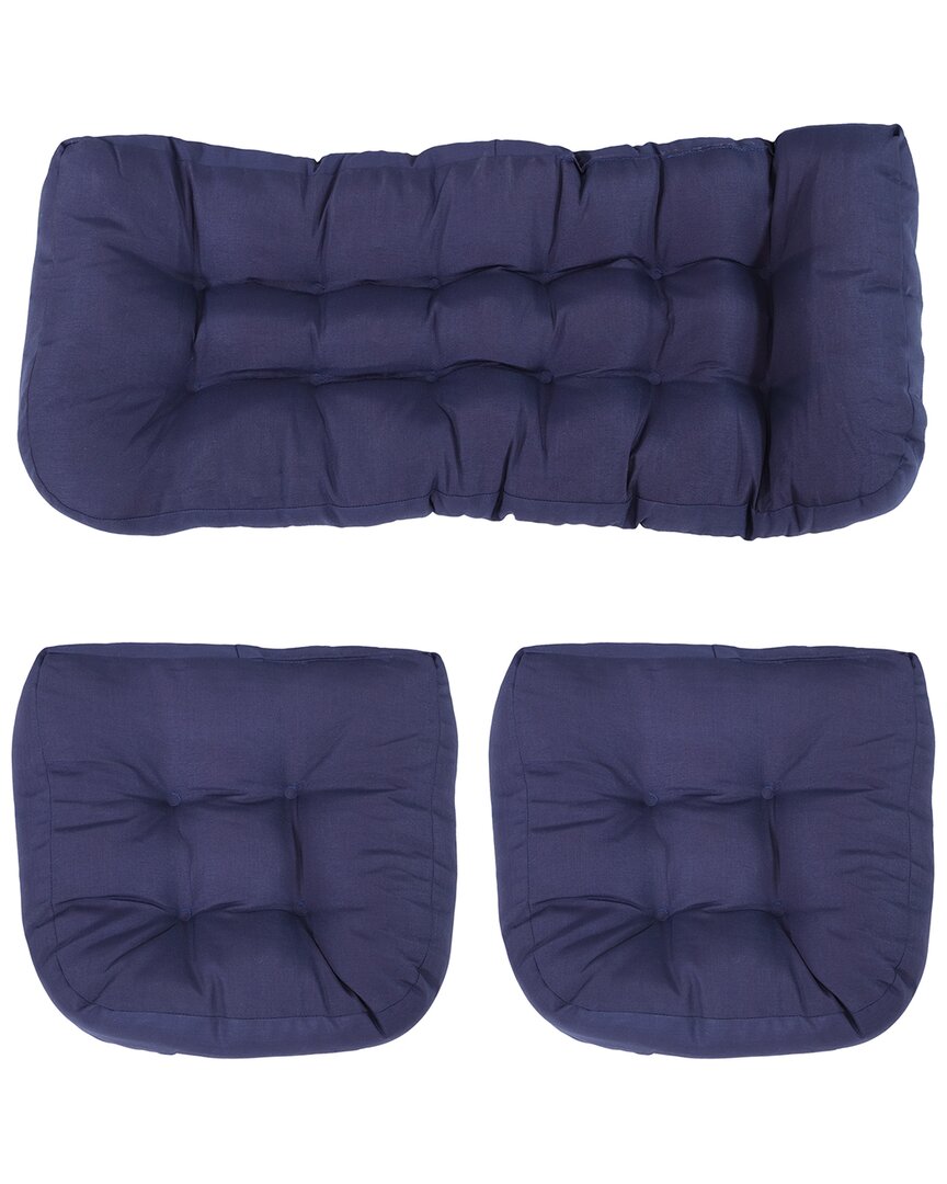 Sunnydaze Blue Tufted Olefin 3pc Indoor/outdoor Settee Cushion Set