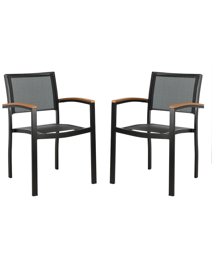 Safavieh Set Of 2 Kaelan Outdoor Stackable Chairs In Black/brown