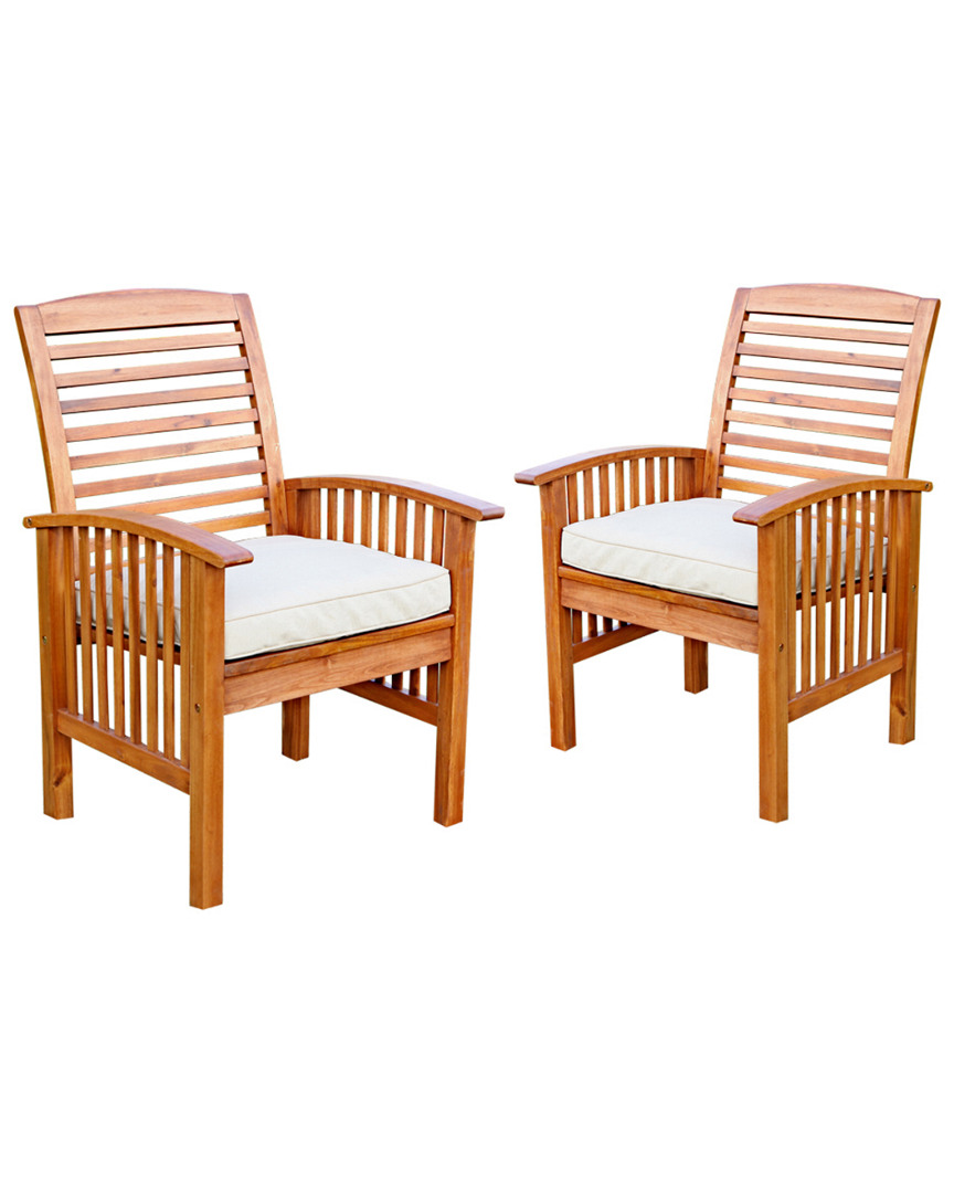 Hewson Set Of 2 Acacia Wood Outdoor Patio Dining Chairs