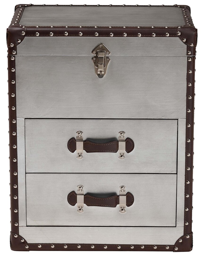 Baxton Studio Calidore Vintage Metal 2-drawer End Table
