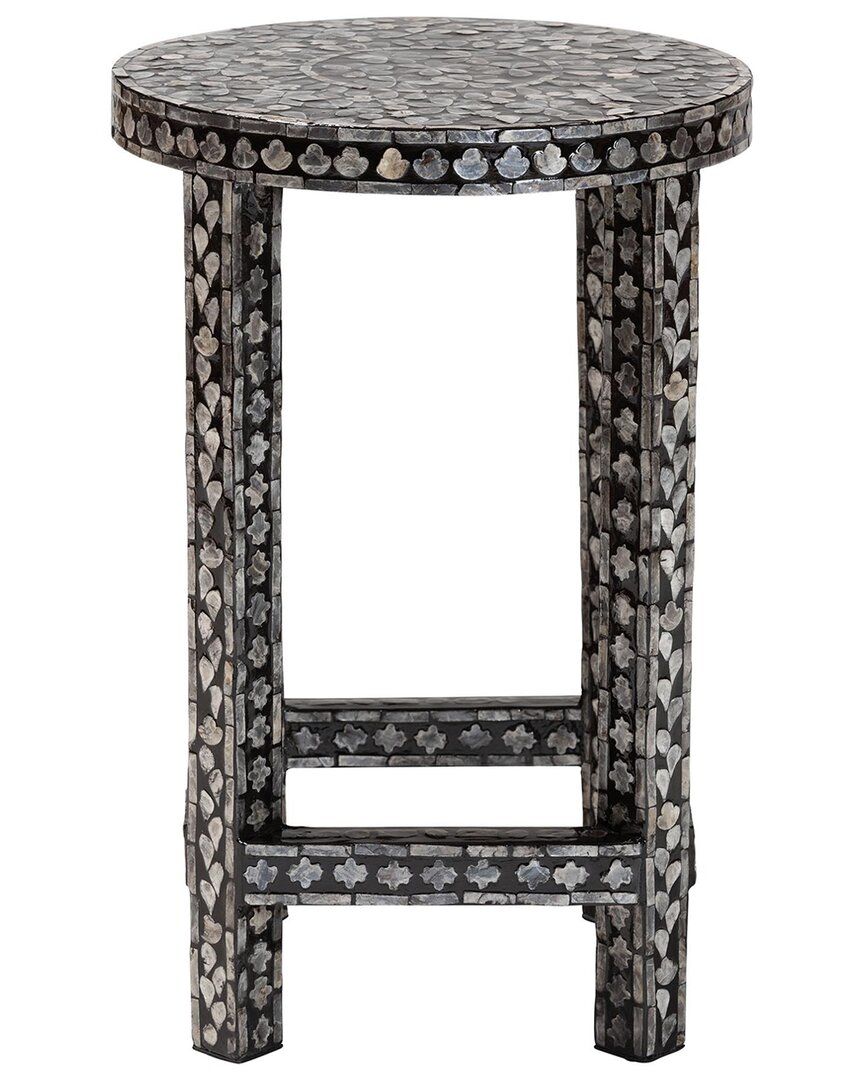 Baxton Studio Elara Coastal Black & White Mother Of Pearl Capiz Shell End Table