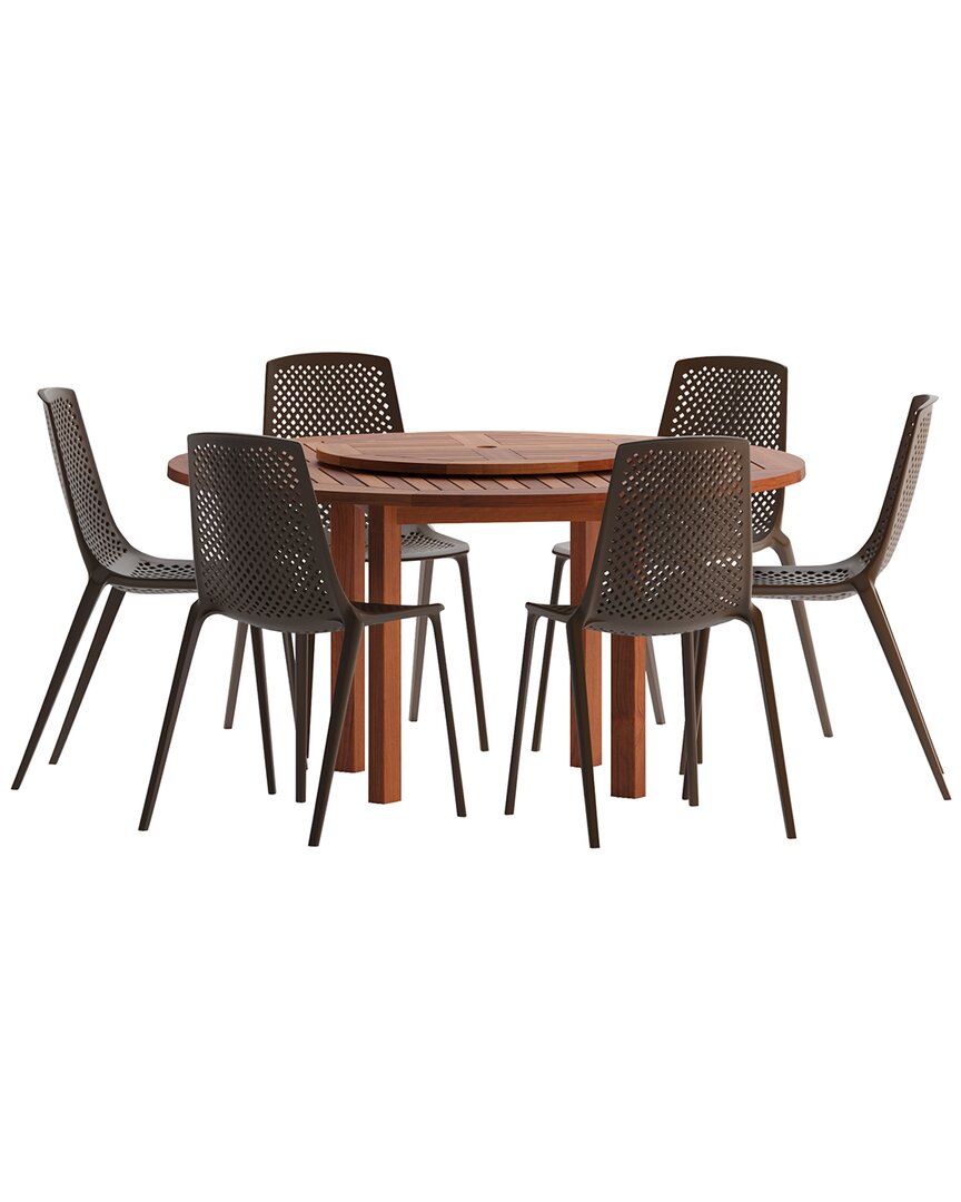 Amazonia 7pc Round Patio Dining Set In Brown