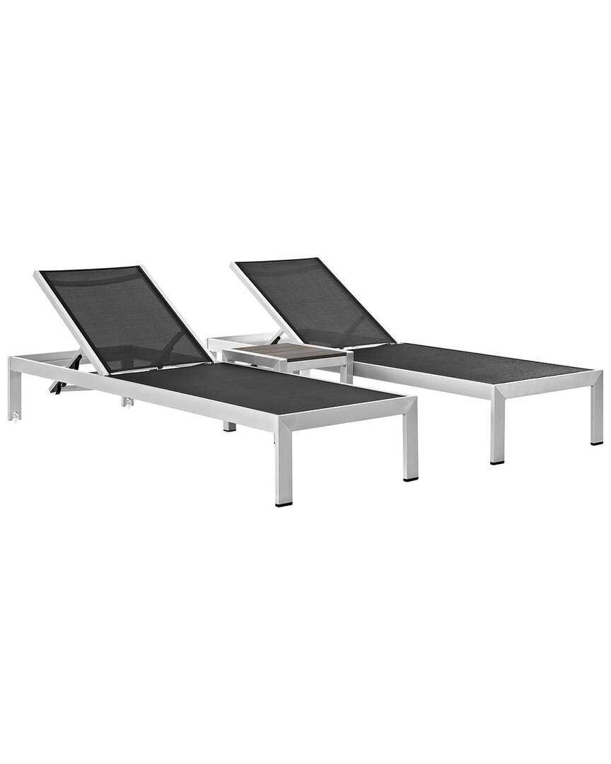 Modway Shore 3pc Outdoor Patio Aluminum Chaise Lounge Set