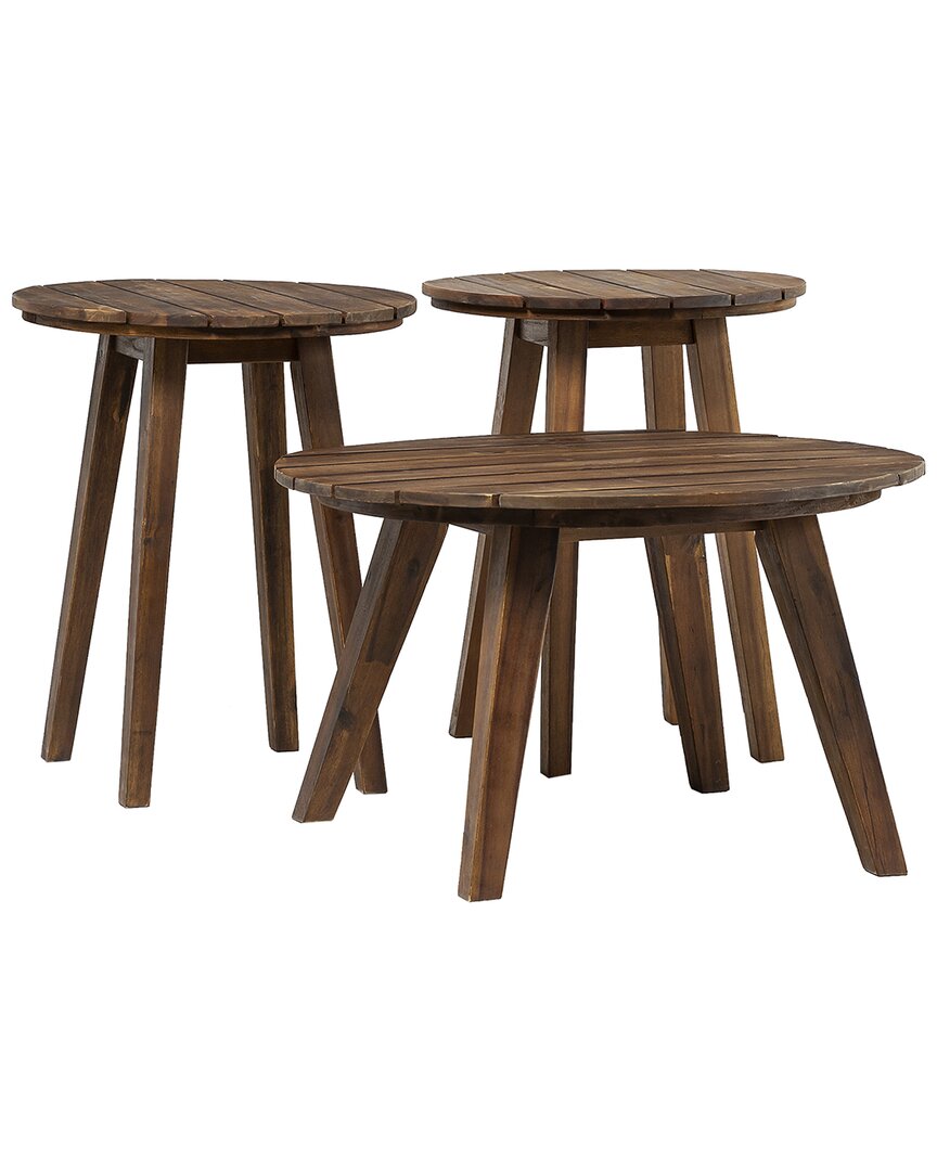 Hewson 3pc Acacia Round Coffee Table And Side Tables In Brown ModeSens