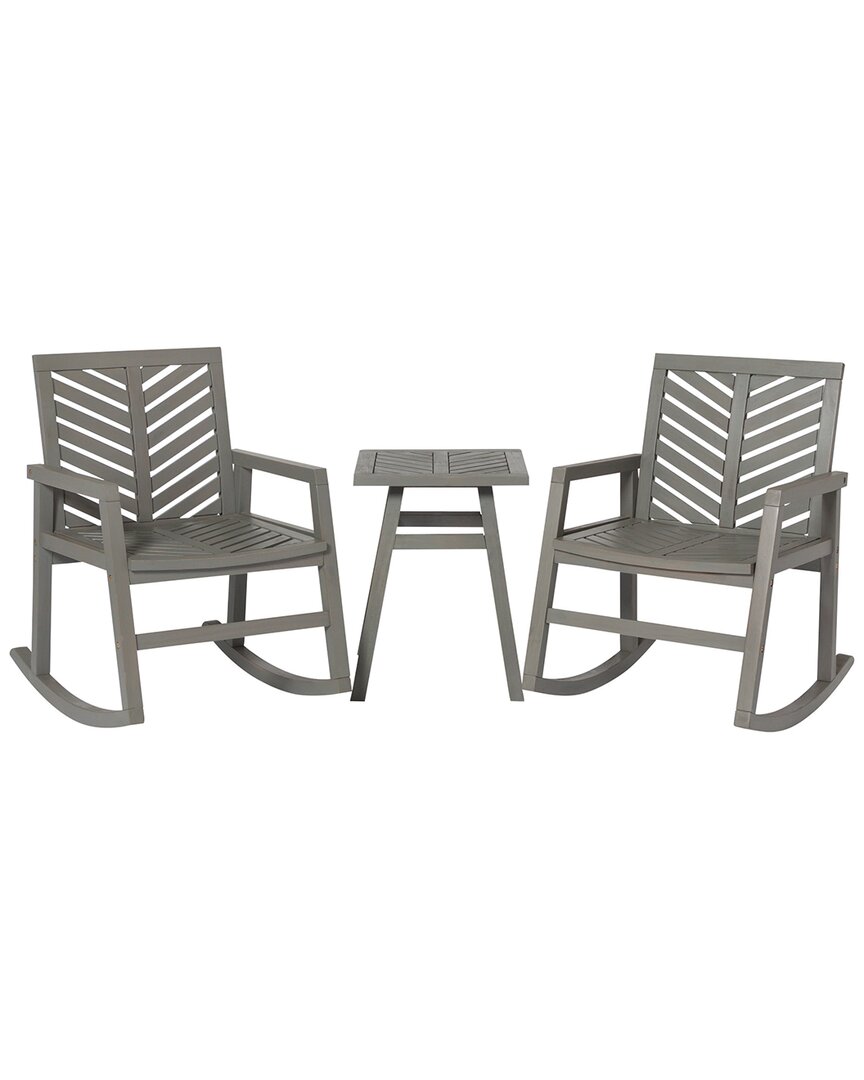 Hewson 3pc Traditional Rocking Chair Outdoor Chat Set With Slatted Square Side Table In Grey