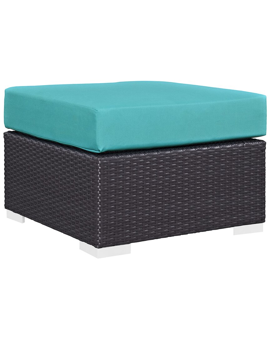 Modway Outdoor Convene Outdoor Patio Fabric Square Ottoman In Espresso Turquoise