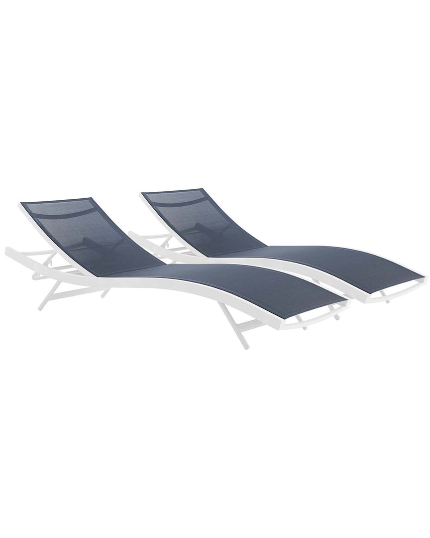 Modway Outdoor Glimpse Outdoor Patio Mesh Chaise Lounge Set Of 2 In White/navy