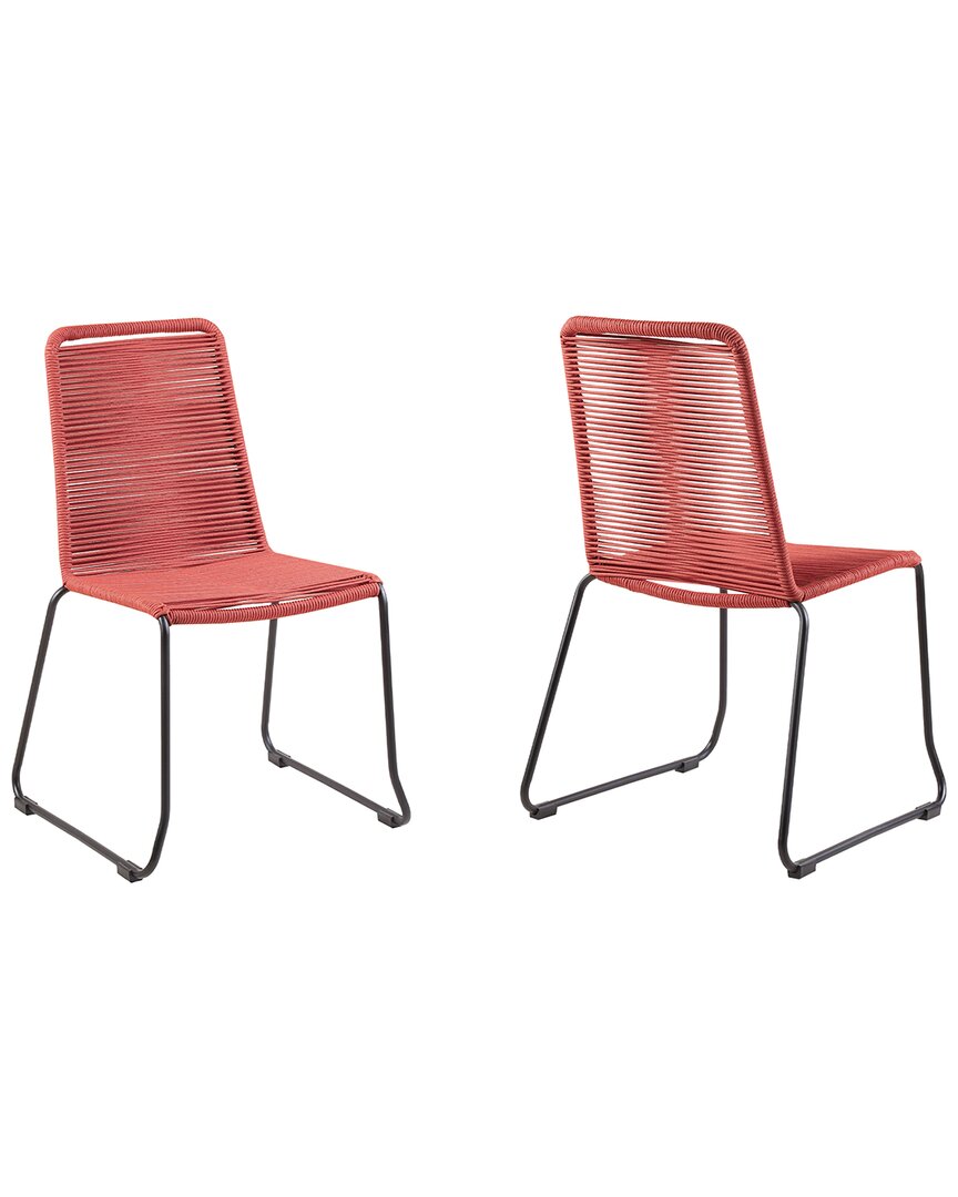 ARMEN LIVING SET OF 2 SHASTA OUTDOOR METAL AND ROPE STACKABLE DINING CHAIRS