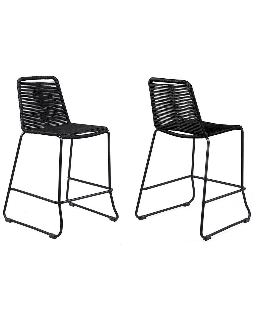 Armen Living Discontinued  Shasta 30in Outdoor Metal And Black Rope Stackable Barstool, Set Of 2