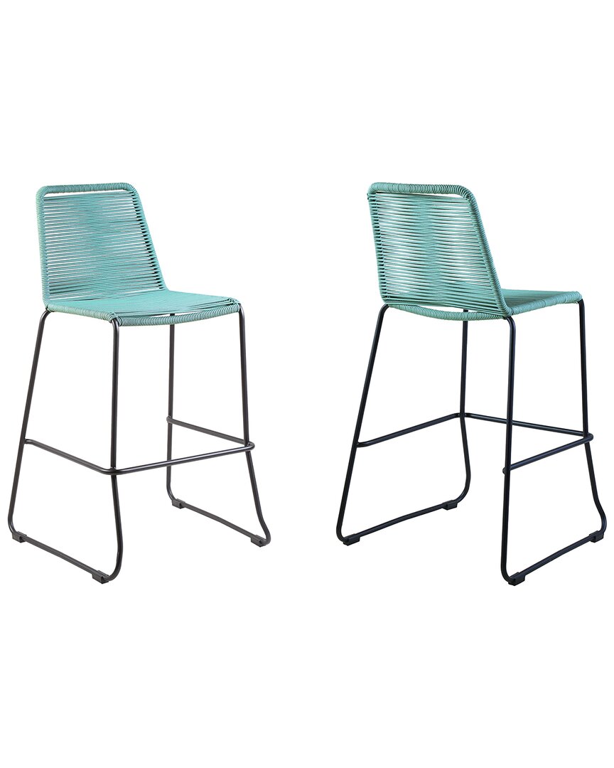 Armen Living Discontinued  Shasta 30in Outdoor Metal And Wasabi Rope Stackable Barstool, Set Of 2 In Black