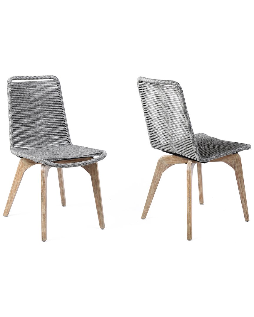Armen Living Island Set Of 2 Outdoor Light Eucalyptus Wood And Rope Dining Chairs