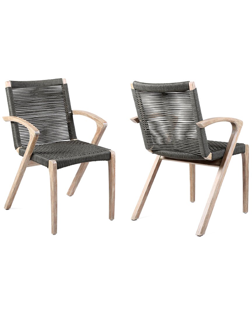 Shop Armen Living Brielle Outdoor Light Eucalyptus Wood And Charcoal Rope Dining Chairs