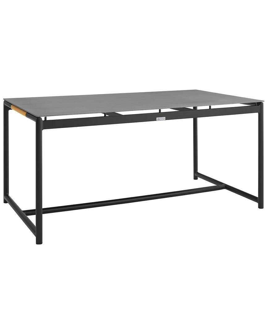 Shop Armen Living Crown Black Aluminum And Teak Outdoor Dining Table With Stone Top
