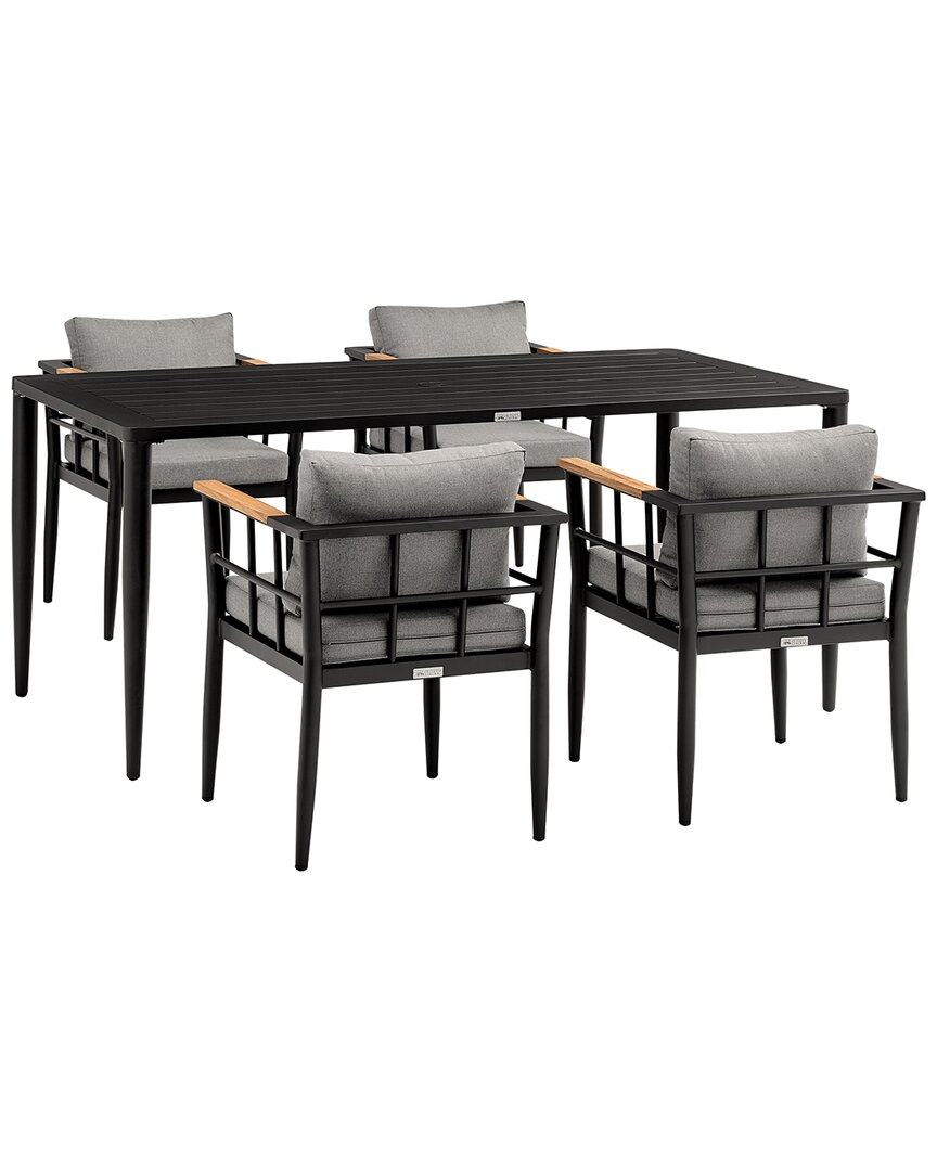 Armen Living Ezra Outdoor Patio 5-piece Dining Table Set In Black