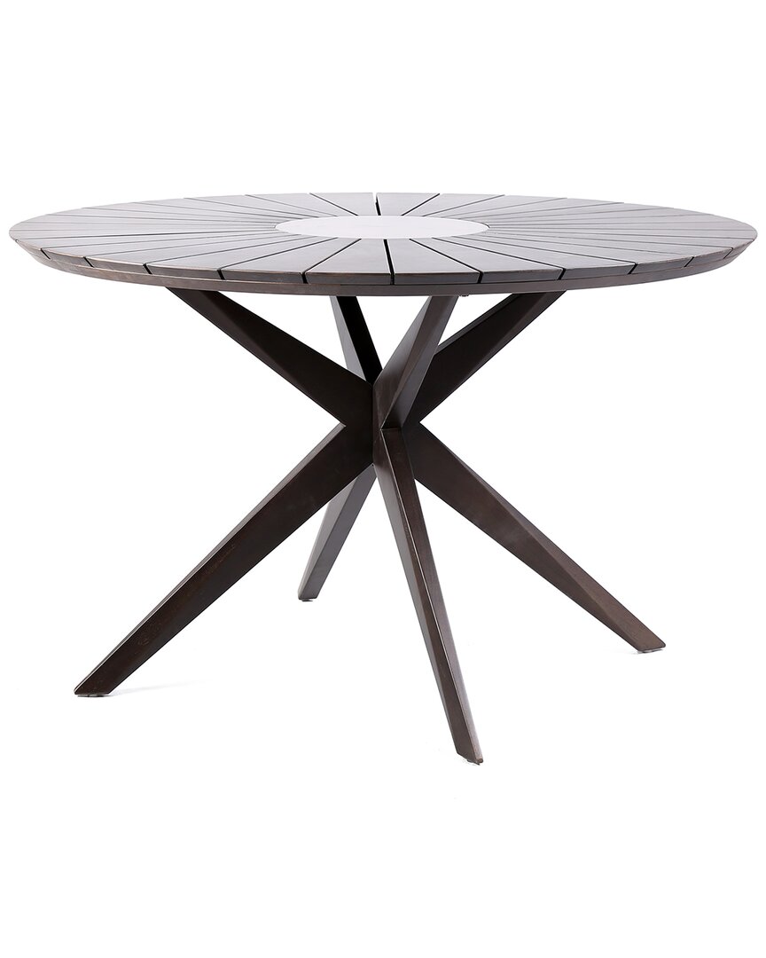 Armen Living Oasis Outdoor Dark Eucalyptus Wood And Concrete Round Dining Table