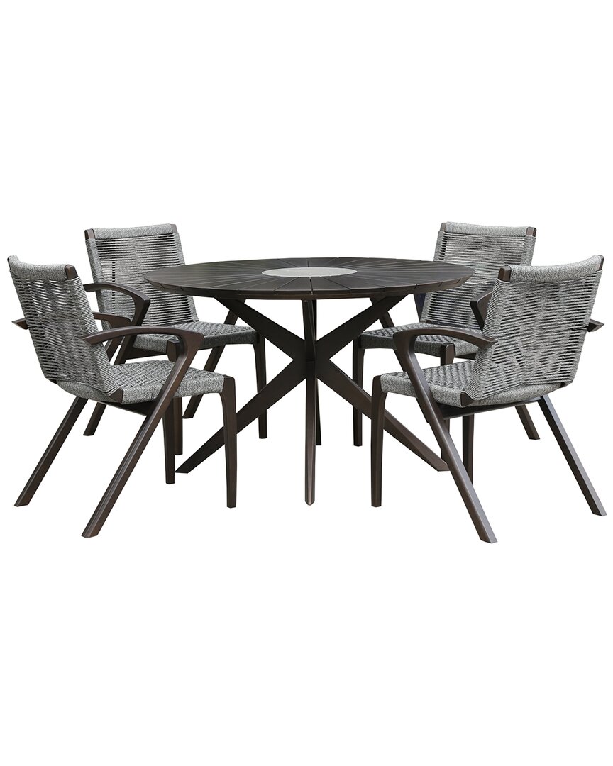 Armen Living Oasis And Brielle Outdoor 5pc Dark Eucalyptus And Concrete Dining Set