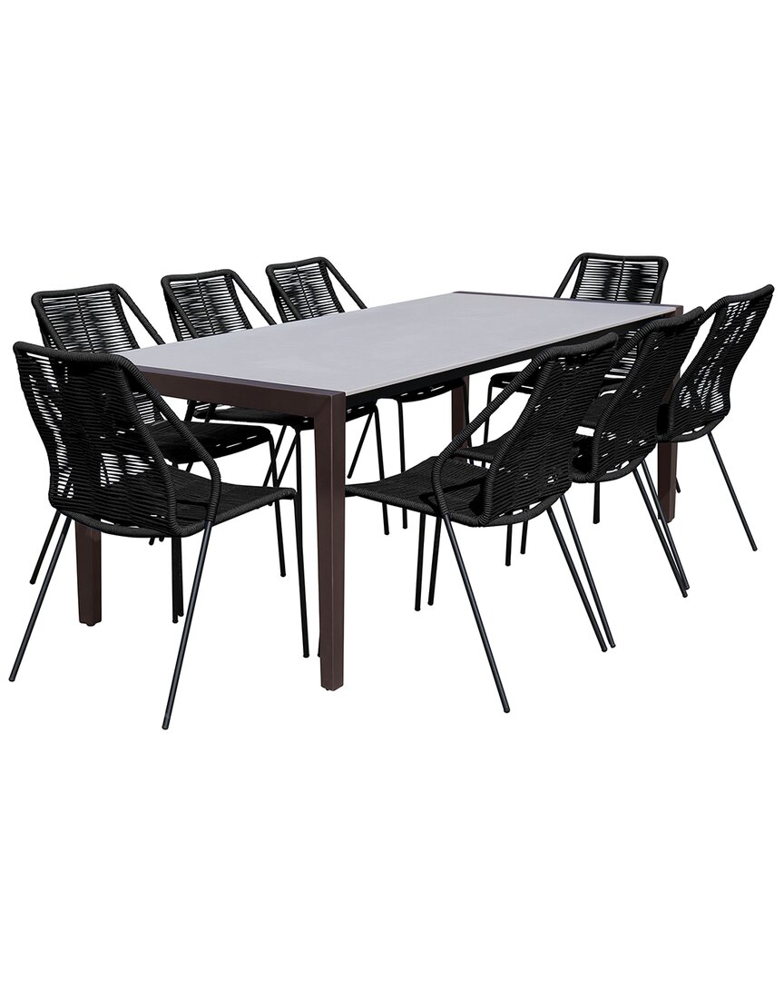 Armen Living Fineline And Clip Indoor Outdoor 9pc Dining Set