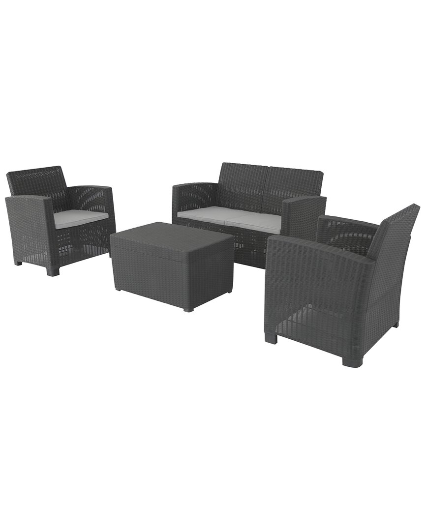 Dukap Alta All Weather Faux Rattan 4 Person Seating Set With Cushions In Black